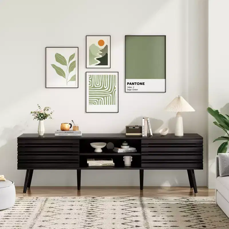 Mid Century Modern TV Stand for TVs up to 70 Inches with Storage – Dark Walnut