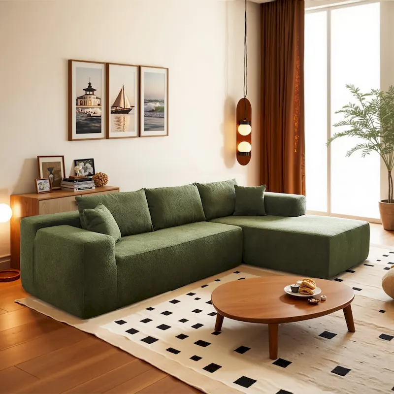 HOOOWOOO Modern Upholstery Chaise Sofa with Pillows for Living Room