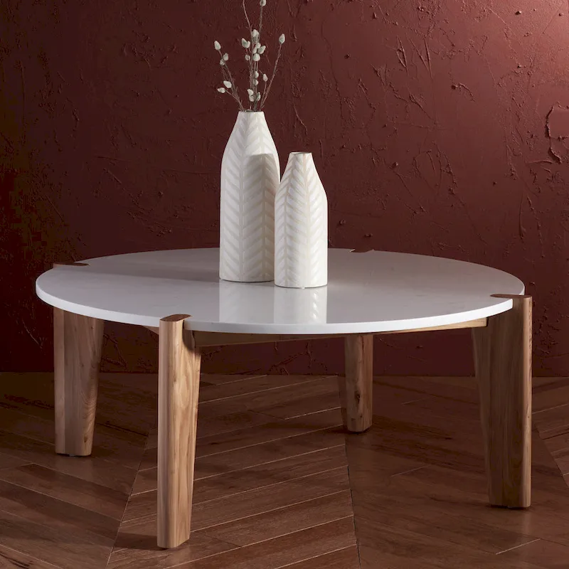 Marble Top Round Coffee Table - 40 In. W x 40 In. D x 16 In. H - 40W x 40D x 16H