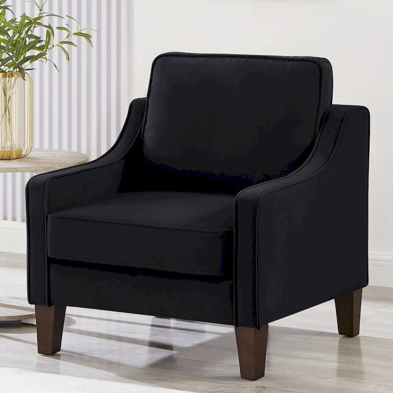 Modern Velvet Upholstered Armchair with Wooden Legs