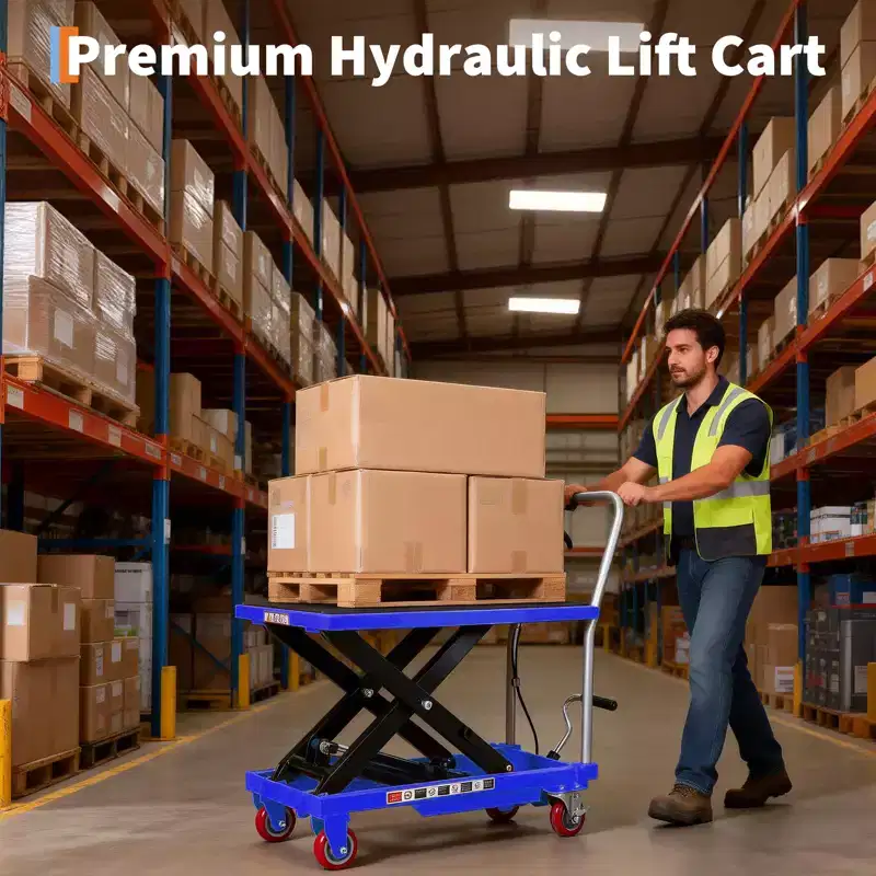 Hydraulic Lift Table Cart,330lbs Capacity 50 Lifting Height , Non-Slip Pad, 4 Wheels & Reflective Strips,for Material Handling & Transportation