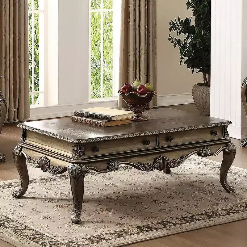 Coffee Table �C Vintage Oak, Carved Details, Scrolled Legs, 132,1 cm Long