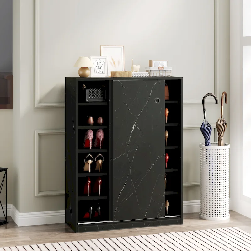Marble Shoe Cabient With Sliding Door Have 6 Layers Can Storage At Least 30 Pairs Shoes