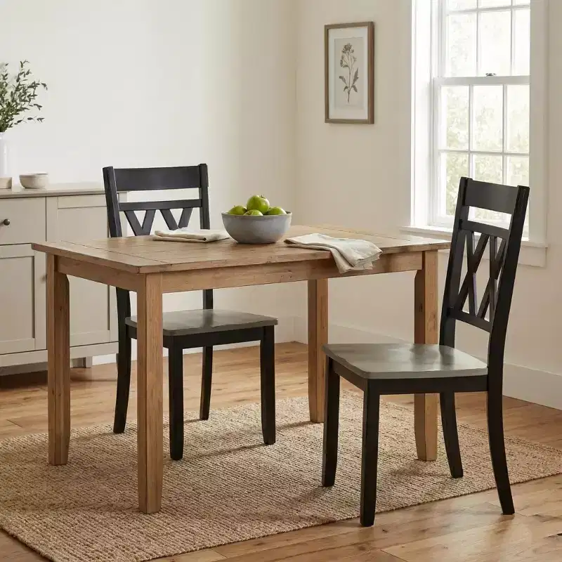 Antique Black / Antique White X-Back Wood Dining Side Chairs, Set of 2