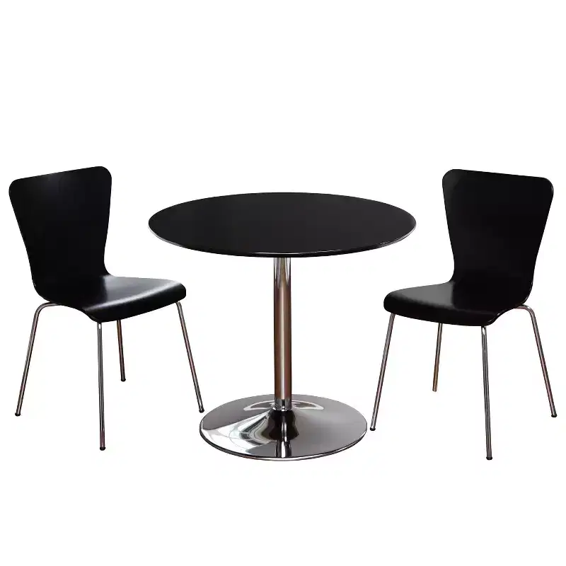 Buylateral 3pc Hillboro Modern Dining Set Black: Round Table, Metal Frame, 2 Armless Chairs
