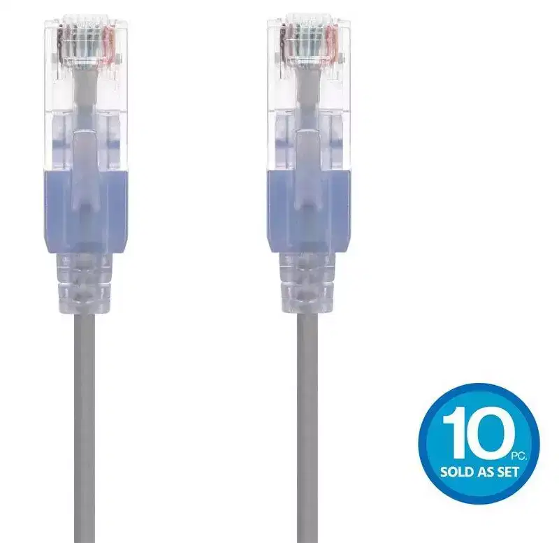 Monoprice Cat6A Ethernet Patch Cable - 7 Feet - Gray | Network Internet Cord - RJ45, 550Mhz, UTP, Pure Bare Copper Wire, 10G, 30AWG, 10-Pack - SlimRun