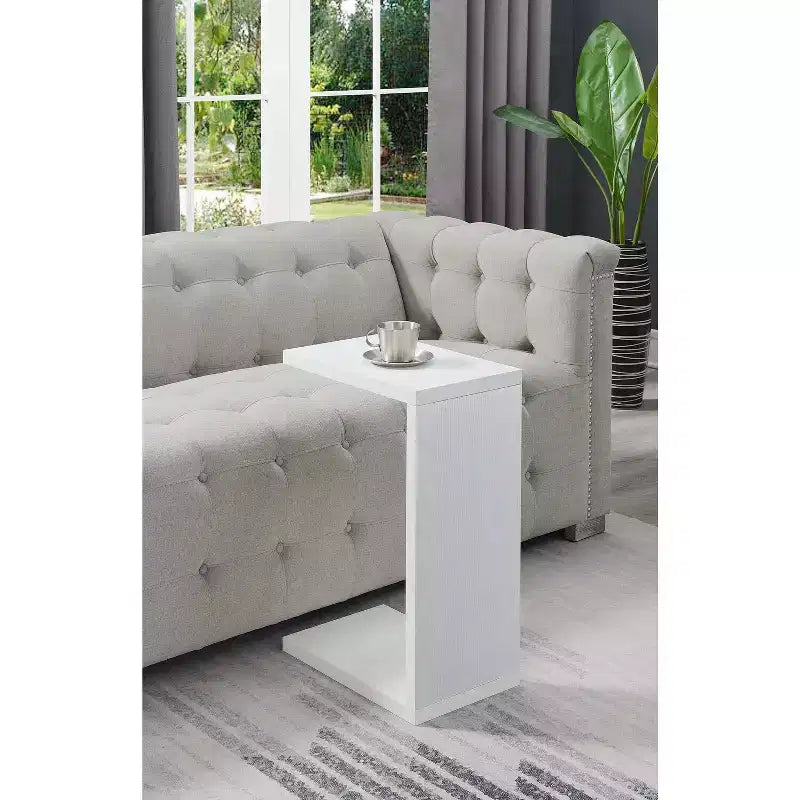 C-Shaped End Table with Melamine Finish, Sofa Slide-Under Frame, Compact Chairside Table