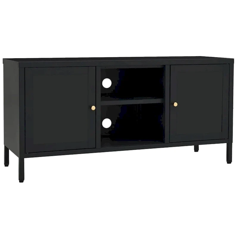 TV Cabinet Black 41.3x13.7x20.4 Steel and Glass - 41.3 x 13.7 x 20.4 - 41.3 x 13.7 x 20.4