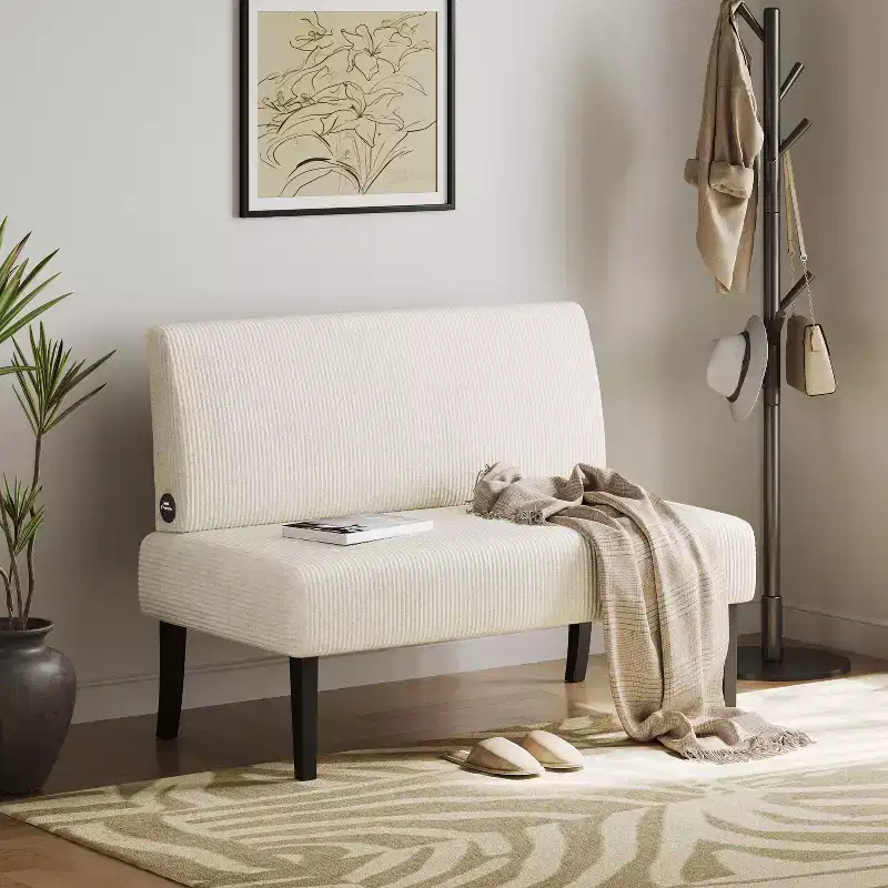Yaheetech Armless Loveseat, Mini Sofa Seat made with Rubberwood Legs and USB Ports for Living Room
