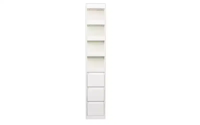 4-Tier Narrow Tall Bookshelves with 3 Side Drawers, Display Storage Cabinet, Vertical Bookcases for Living Room, Home Office