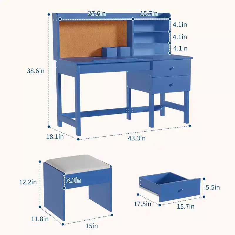 Kids Desk and Chair Set, Wooden Study Table with Adjustable Tilt Desktop - Children School Learning Desk Set for Boys & Girls Ages 3-8