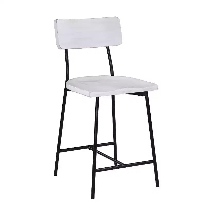 Counter Height Barstool �C Whitewash, Saddle Seat, Curved Back, Metal Frame