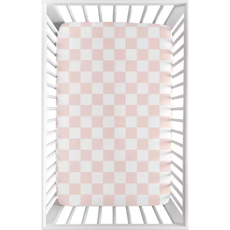 Sweet Jojo Designs Girl Baby Fitted Mini Crib Sheet Gingham Checkered Plaid Pink and White