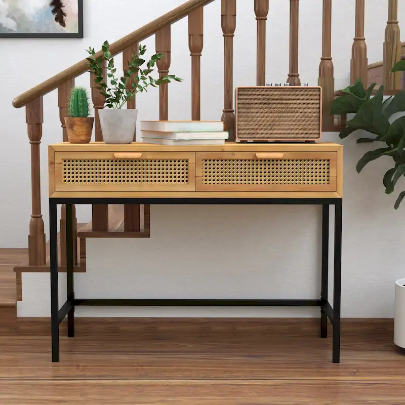 44 Woven Front Modern Farmhouse Console Table