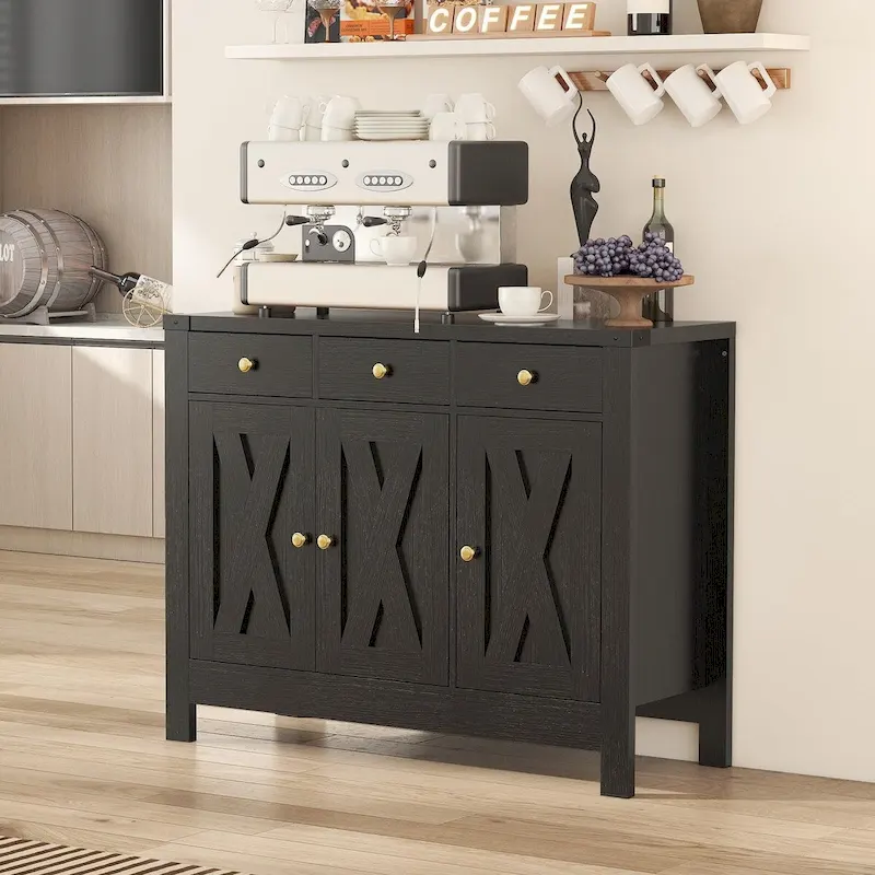 Kitchen Sideboard Buffet Storage Cabinet Coffee Bar Cabinet Pantry with 3 Drawers and Adjustable shelf