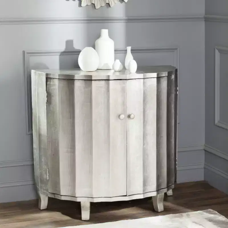 Silver Lacquered Demilune Cabinet with 2 Doors 鈥?For Adults