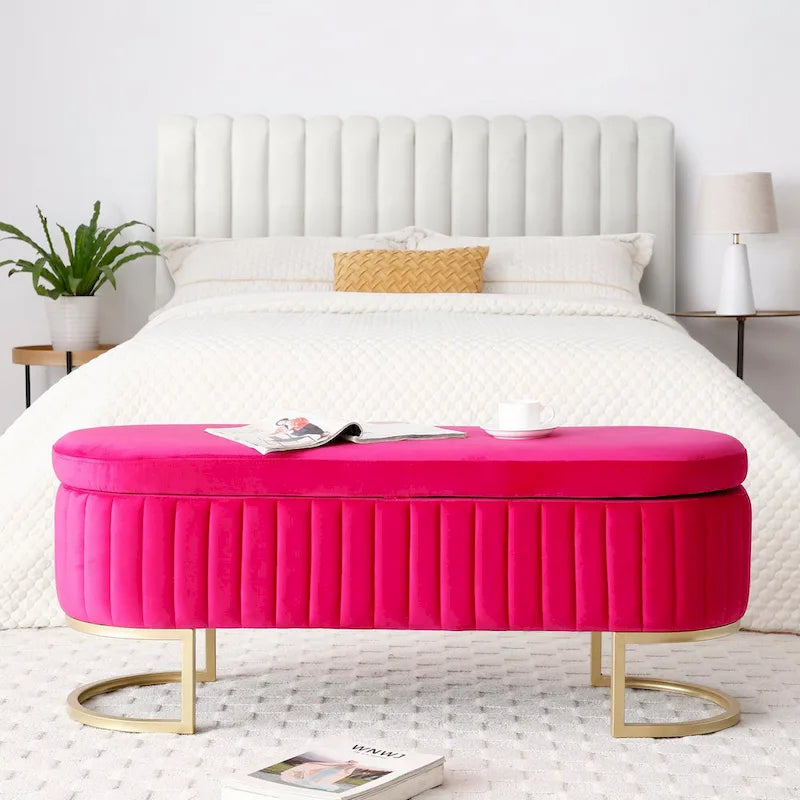 Storage Bench Bedroom Bench,Rose Red