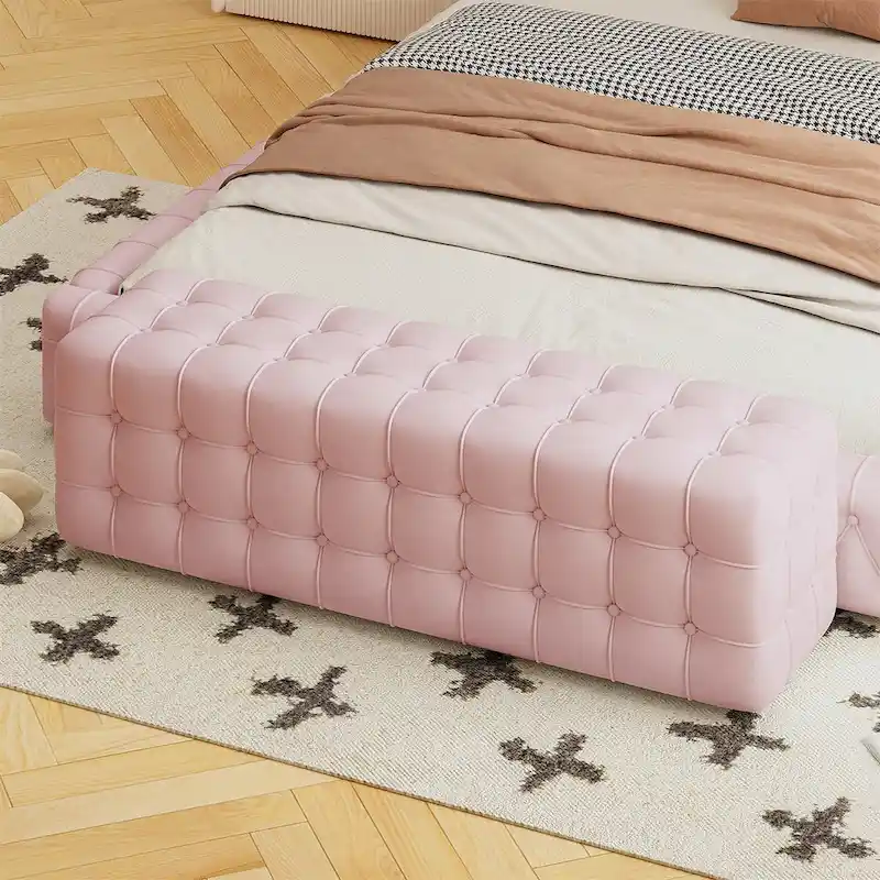 All Covered Velvet Upholstered Ottoman,Rectangular Footstool
