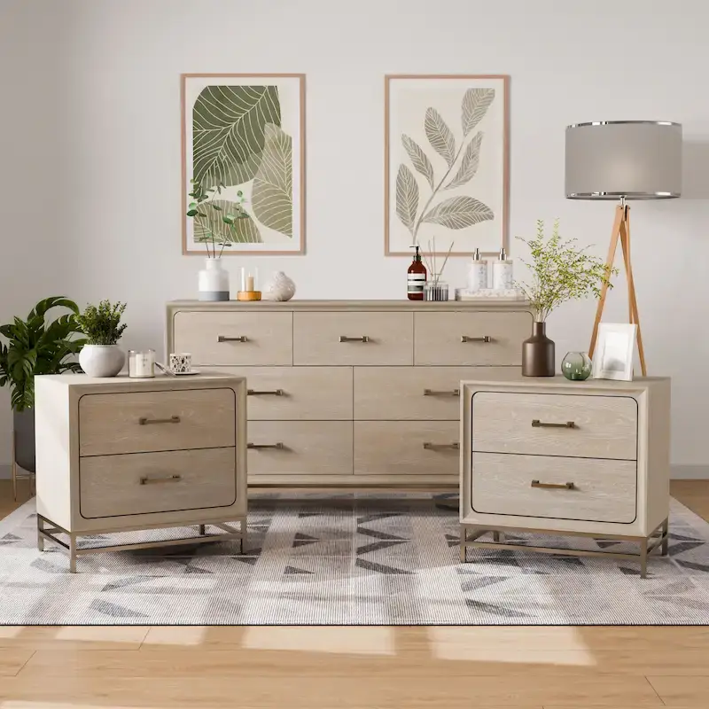 Furniture of America Drayden Transitional Oak Solid Wood 3-Piece Dresser and 2 Nightstand Bedroom Set