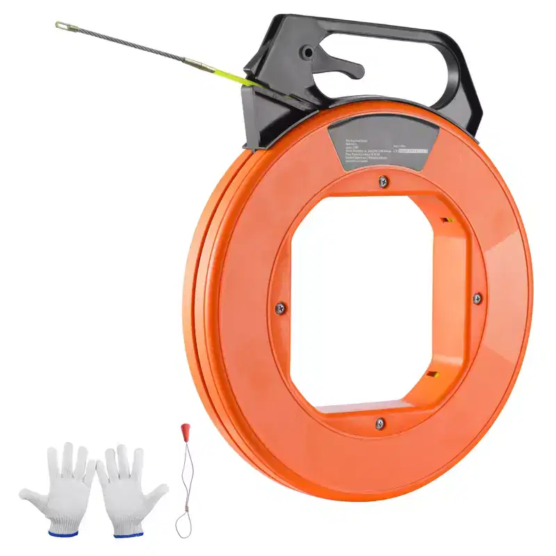 VEVOR Fish Tape, 100 ft, 3/16-inch, Fiberglass Cable Guide with Enhanced Casing and Grip, User-Friendly Wire Routing Instrument, Orange