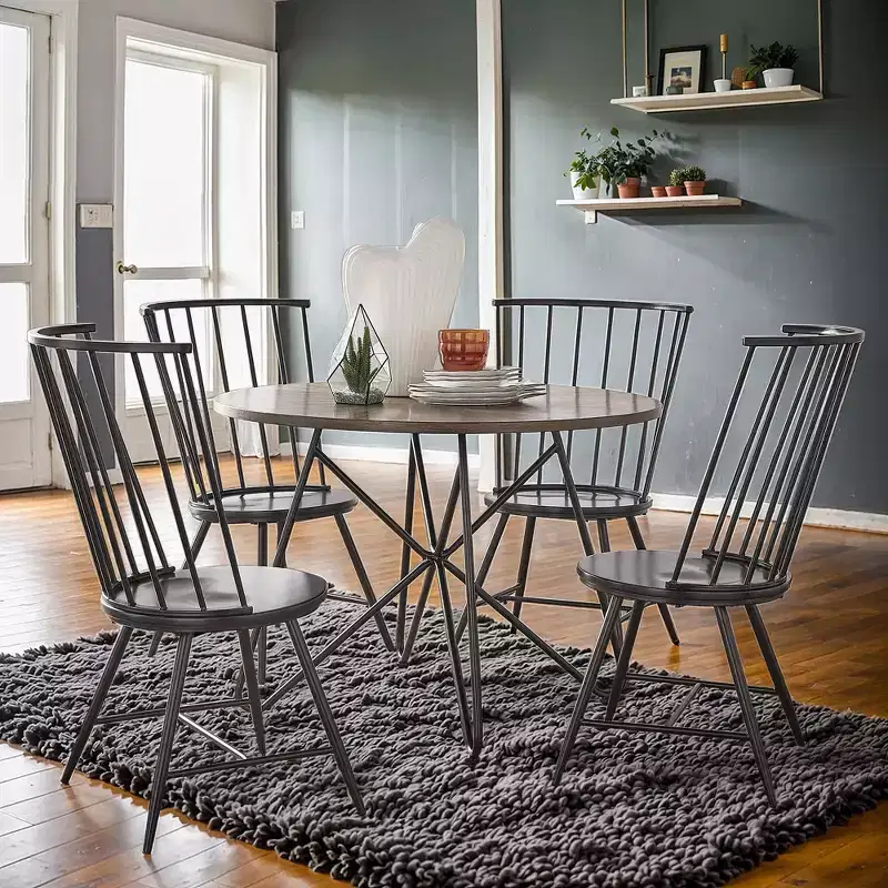 Norfolk Walnut Finish Round 5-Piece Dining Set - INSPIRE Q