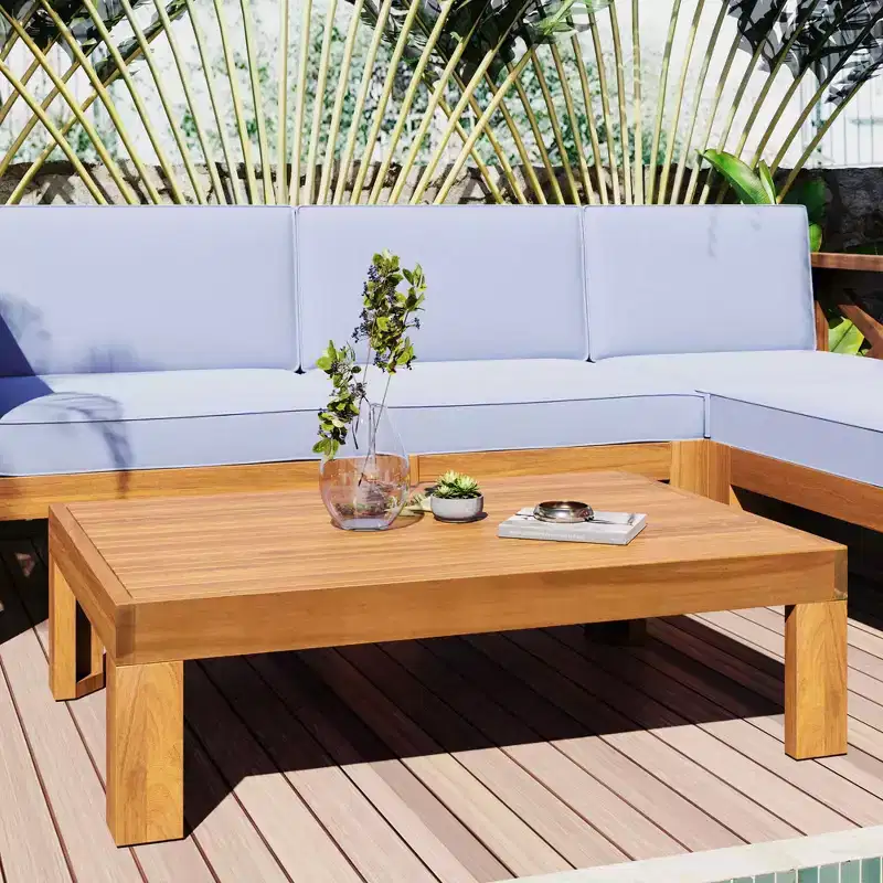 MAYEERTY Outdoor Backyard Patio Wood 5 Pieces Sectional Sofa Seating Group Set with Cushions Natural Finish & Gray Cushions