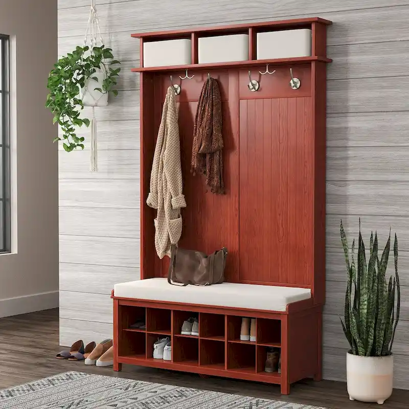 Solid Wood Hall Tree with Shoe Storage