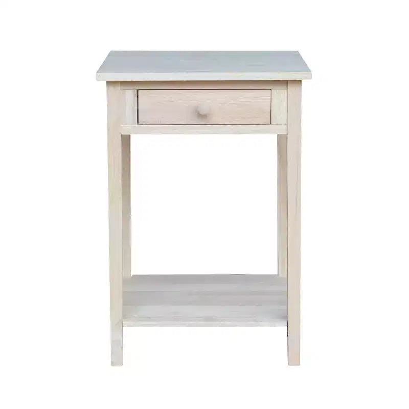 21 Square Unfinished Solid Wood Nightstand with Drawer and Shelf