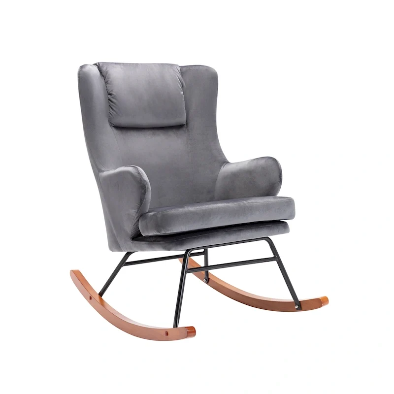 Mid-Century Modern Velvet Rocking Accent Chair with Wood and Steel Legs