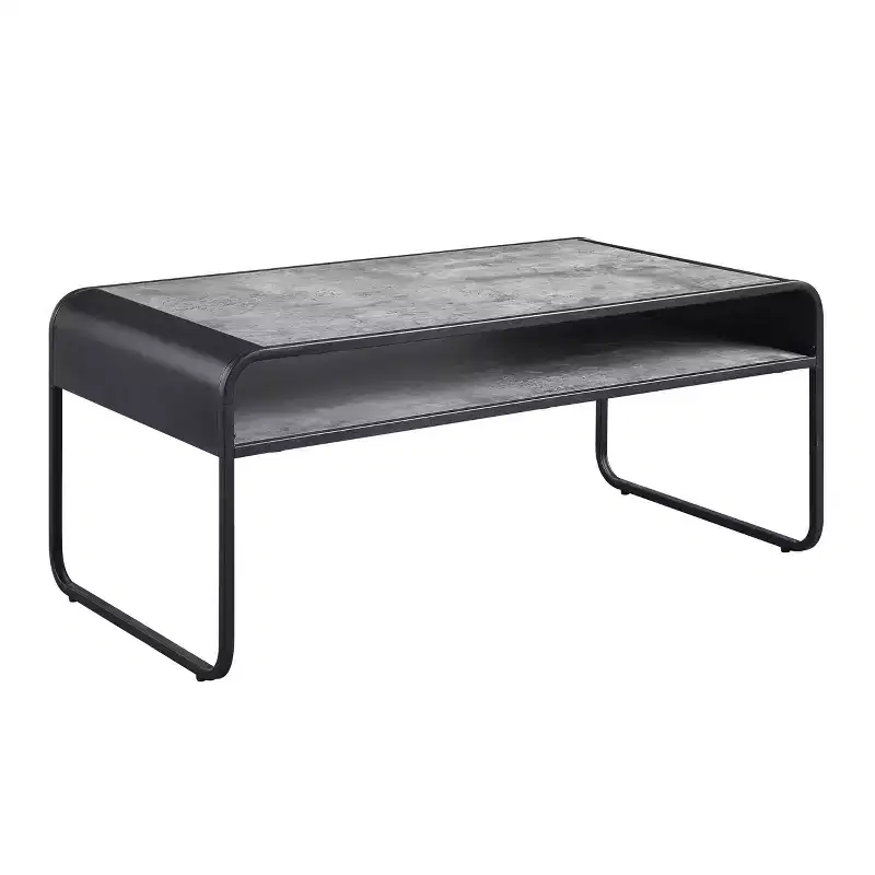 Acme Furniture 42" Raziela Coffee Table Concrete Gray and Black Finish: Loop Leg Design, Wood Composite Top, Metal Frame