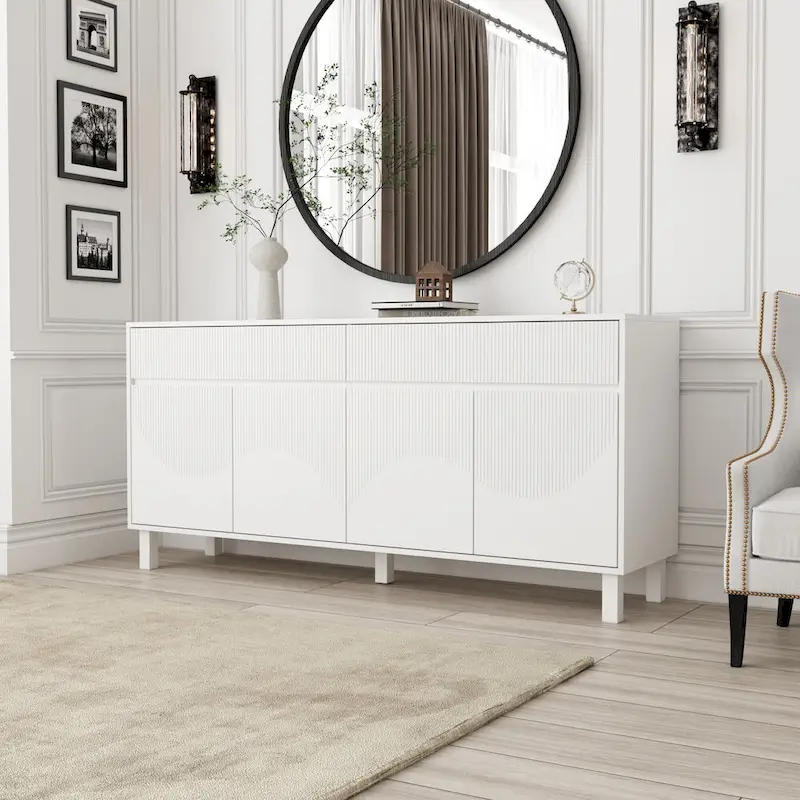 Buffet Sideboard White Floor Cabinet Elegant 63-Inch Storage Solution