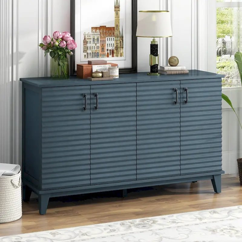 Sideboard with 4 Door Large Storage Buffet with Adjustable Shelves and Metal Handles for Kitchen, Living Room, Dining Room