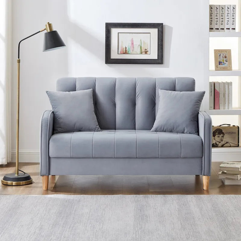Modern Design Couch For Living Room Department Small Space Loveseat Smooth Velvet Upholstered Tufted Sofa Beige