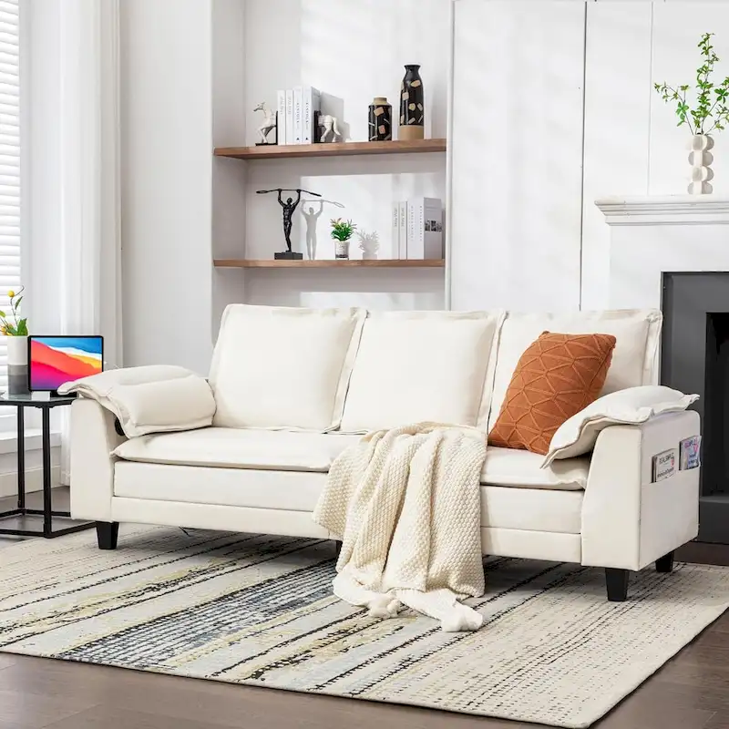 Tufted Upholstered 3 Seater Sofa Modern Chenille Couches