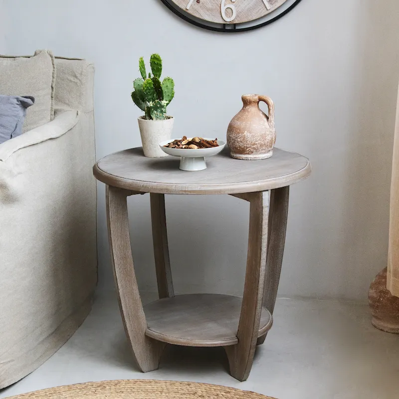 COZAYH Rustic Farmhouse End Table with Storage Shelf