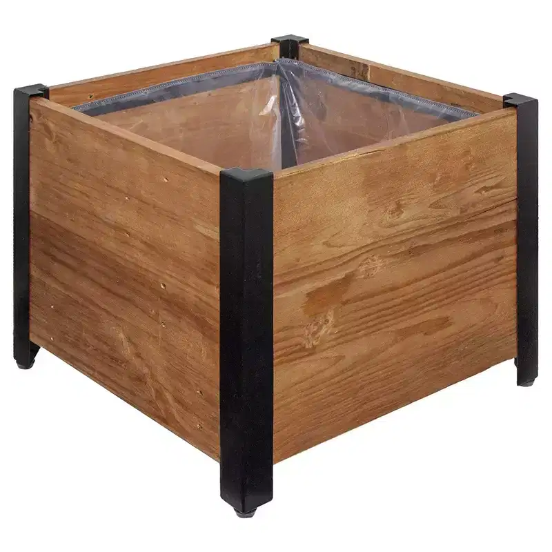 Grapevine 17.2 Inch Farmhouse Style Square Durable Urban Raised Garden Planter Box Made from Recycled Wooden Pallets with Steel Frame and Liner