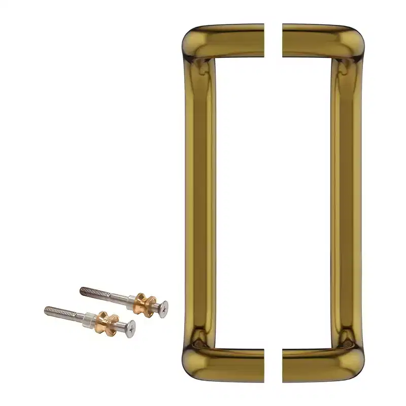 Brixwell 1PL010X10BR Offset Pull Handles Back-to-Back, 10 Mounting Center To Center, Aluminum Material, Polished Brass Finish