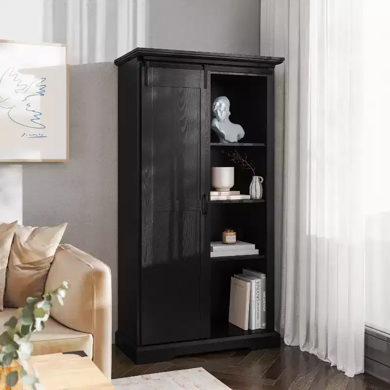 Emma and Oliver Farmhouse Storage Cabinet with Sliding Barn Door, Adjustable Height and Fixed Shelving