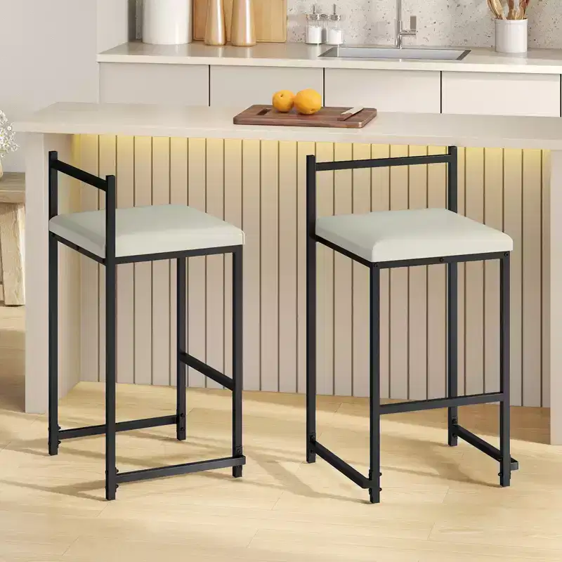 Costway 26'' Stackable Counter Height Bar Stools Set of 2 w/Back Metal Frame & Footrest Black