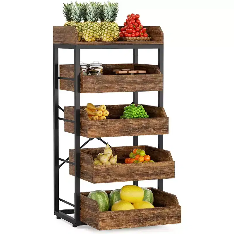 Tribesigns 5-Tier Wood Utility Storage Rack, Fruit Snack Basket Stand