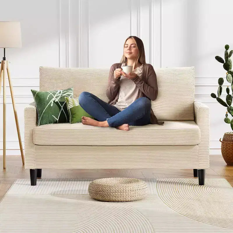 50'' Corduroy Sofa, Comfortable Small Sofa for Living Room with Deep Seat Spring Pads, Solid Wood Frame, Tool-Free Assembly