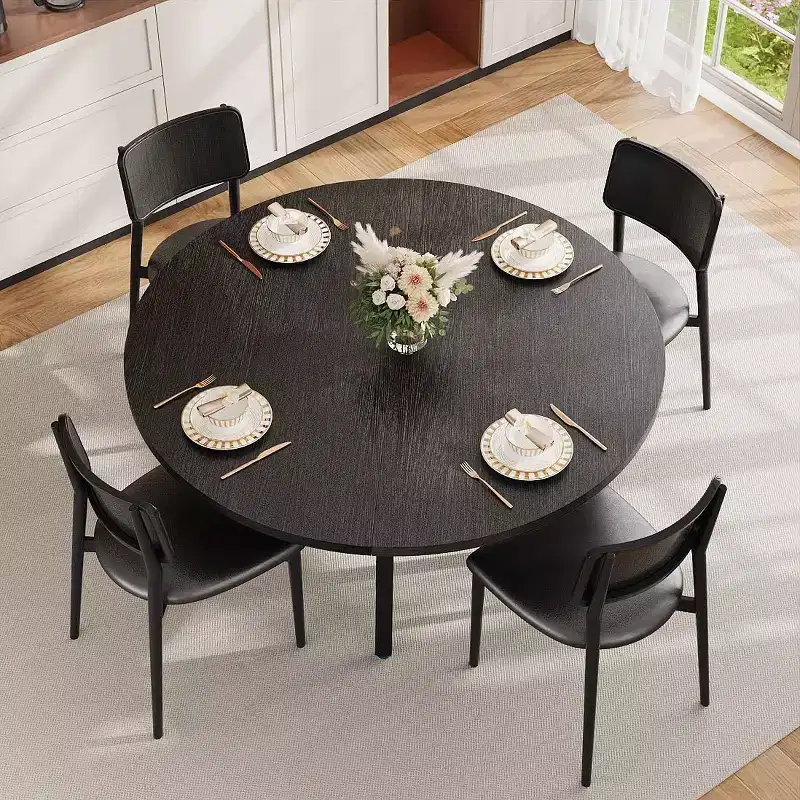 GustoWave 47 Round Dining Table for 4, Kitchen & Dining Room Table with Storage Shelf
