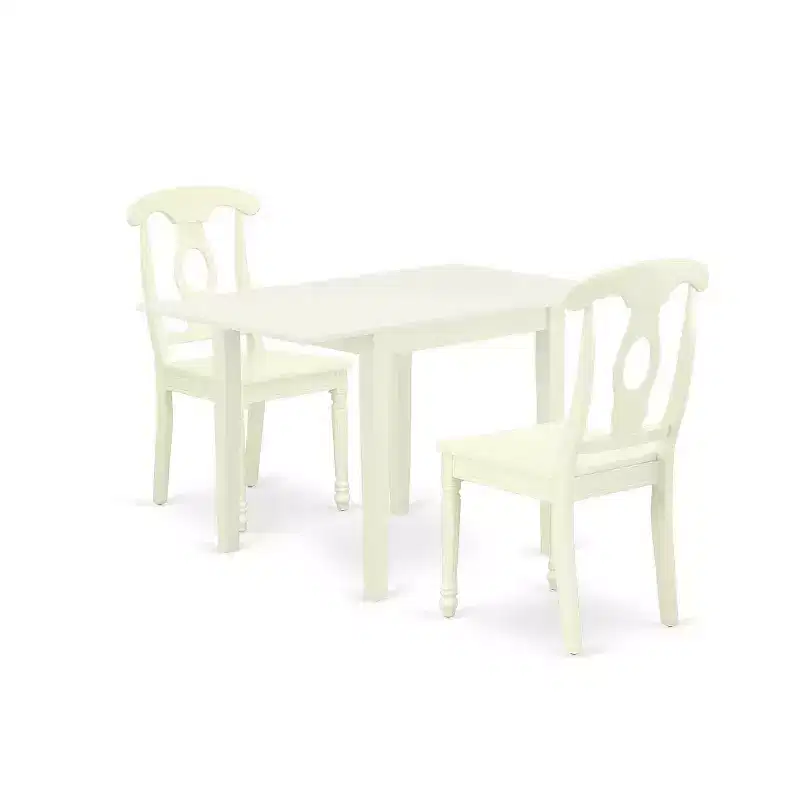 HomeStock 3-Pc Linen White Finish Solid Wood Top Dining Table Set for Small Spaces