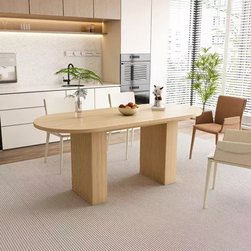Oval Farmhouse Dining Table, Wood Strip Pedestal Kitchen Table with 330lb Weight Capacity, Multi-Purpose Dining Room Table