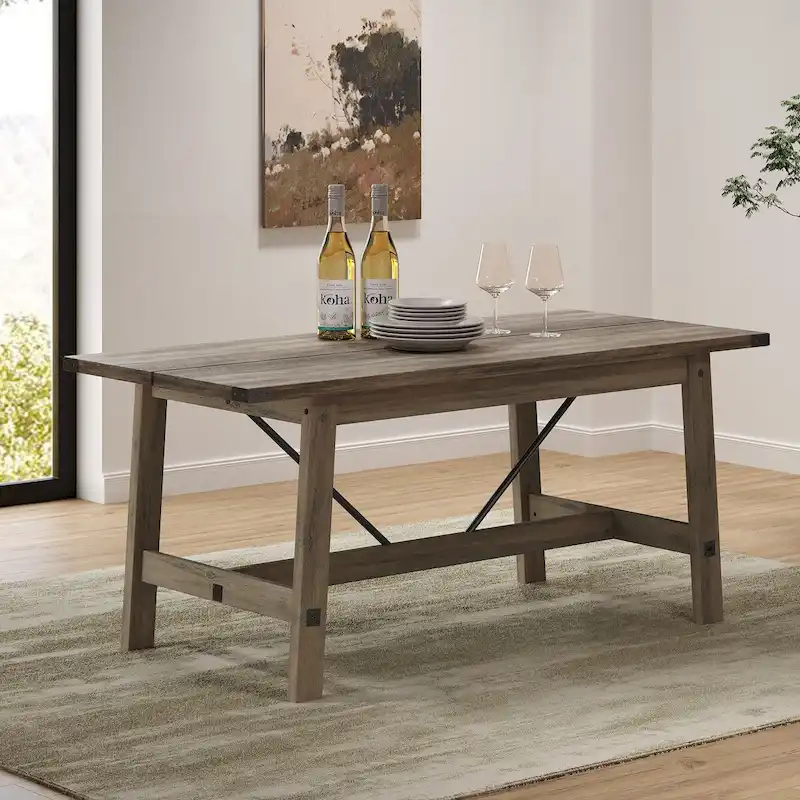 Grey Wood Farmhouse Dining Table Seats Six Scratch Resistant