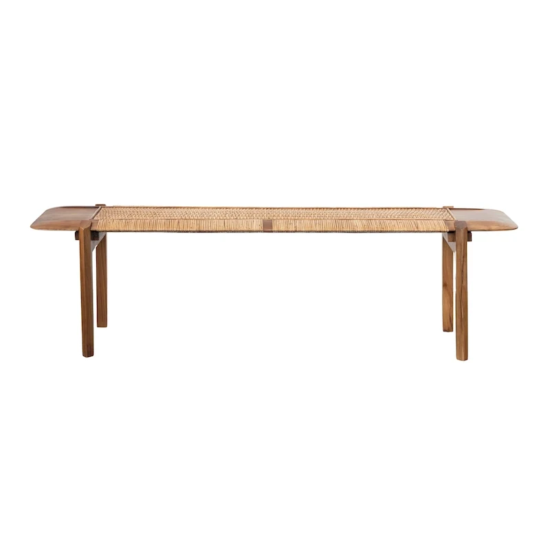 Teakwood and Rattan Bench