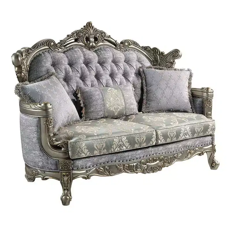 73 Miliani Sofa Fabric and Antique Bronze Finish - Acme Furniture: Leather Upholstery, Wood Frame, Includes 3 Pillows