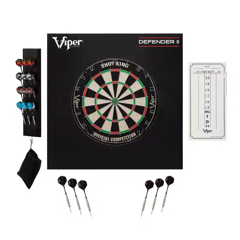 Viper Shot King Dartboard, Wall Defender, Dry Erase Scoreboard, and Black Dart Caddy