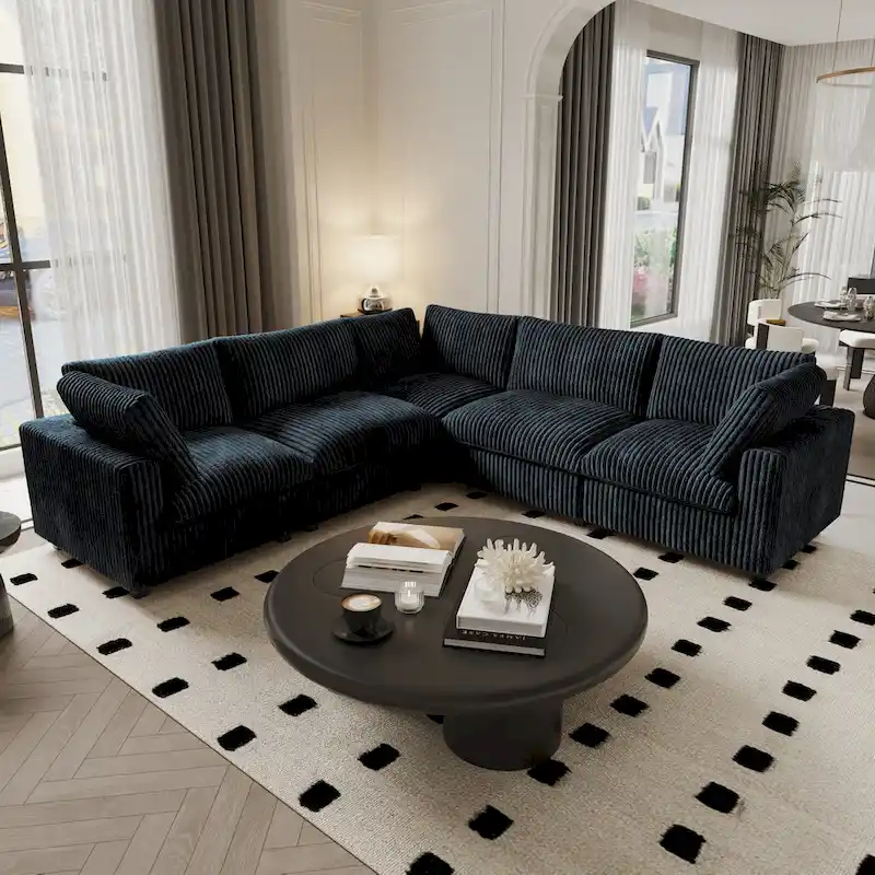 Modular Sectional Couch, Convertible V Shaped Sofa for Living Room, Deep Seat Cloud Sectional Couch, 5 Seat Comfy Modular Sofa