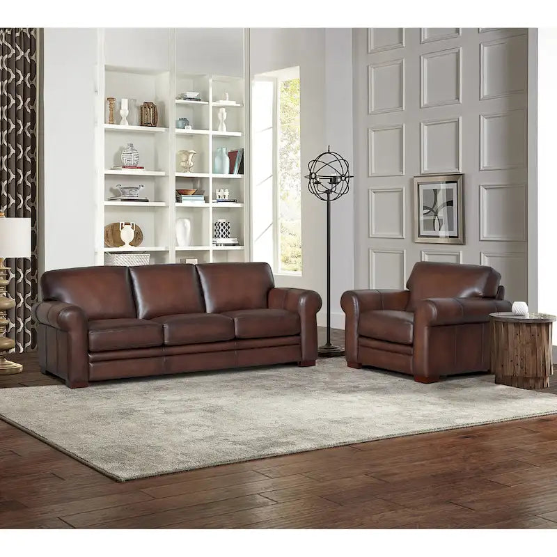 Hydeline Brookfield Top Grain Leather Sofa Set, Sofa and Chair